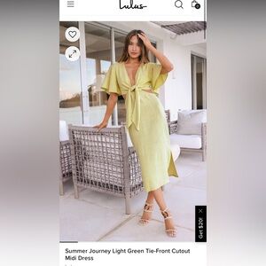LULU’s Summer Journey Light Green Tie-Front Cutout Midi Dress